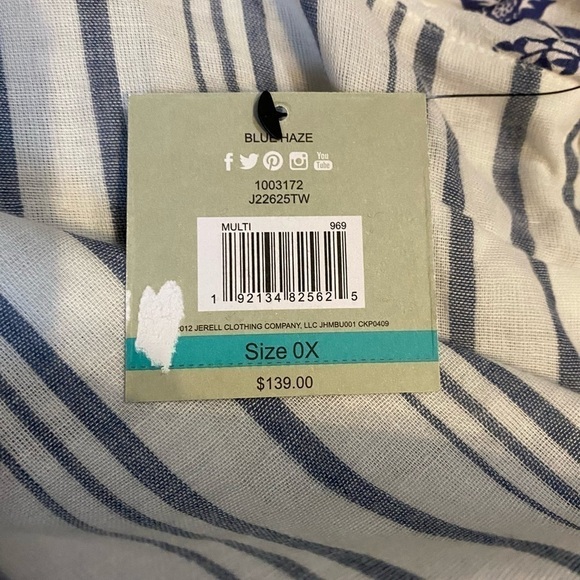 John Mark Tunic Size 0X Bell Ruffle 3/4 Sleeves Embroidered Striped Tas… - Picture 11 of 14